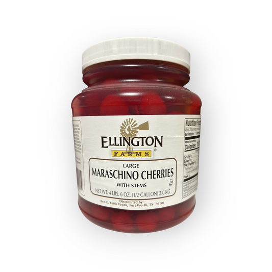 ELLINGTON FARMS LARGE MARASCHINO CHERRIES WITH STEMS 1/2 GAL